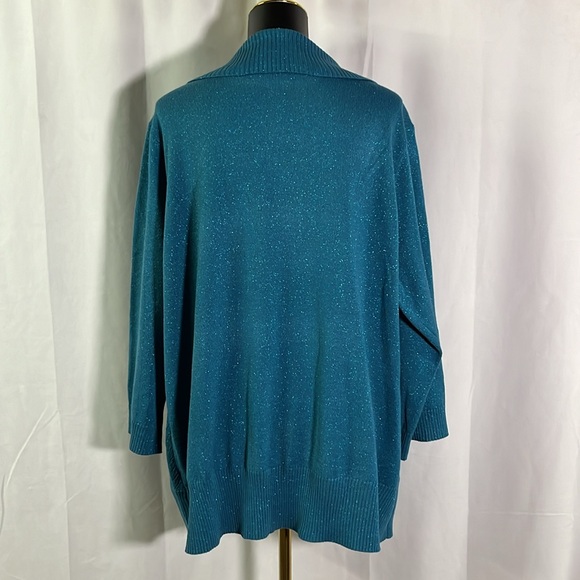NWT Karen Scott Teal Rhinestone Embellished Glittery Twofer Cardigan - Picture 3 of 16